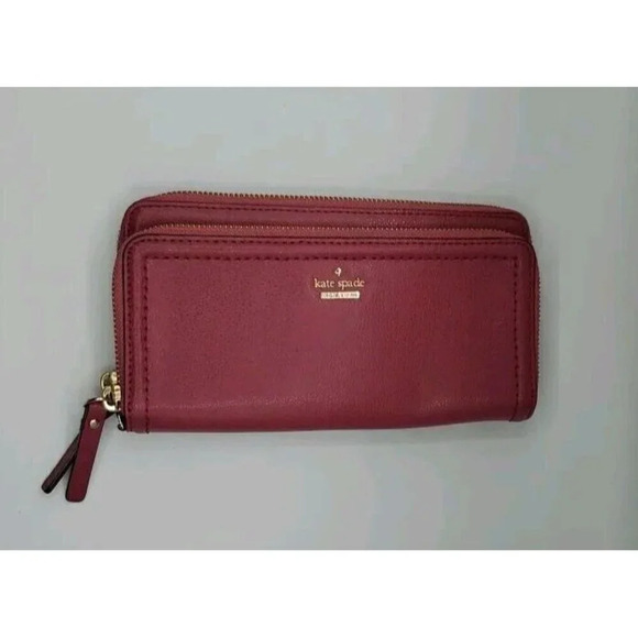 Kate Spade Mauve Leather Zip Around Wallet Billfold - Picture 11 of 12